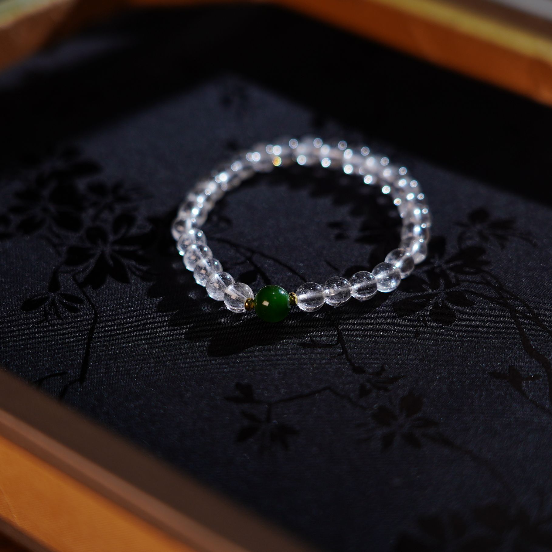 Gloire/古名【缺货】合金白水晶搭碧玉手串 6mm YJ1212