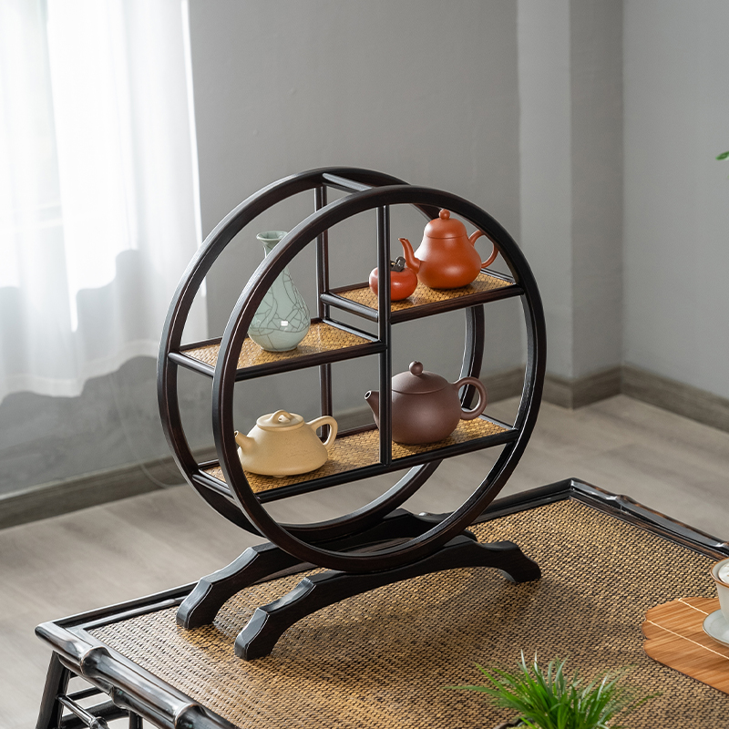 桌面博古架客厅茶室架子喜圆博古架小型中式茶架杯架展示架置物架