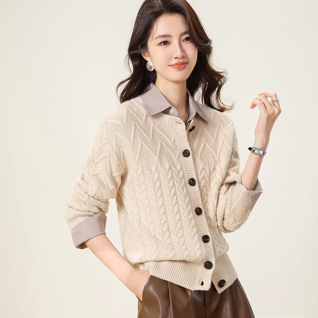 茂君厚款女薄款牛角扣毛衣羊毛衫春秋上衣长袖秋冬外搭女装宽松