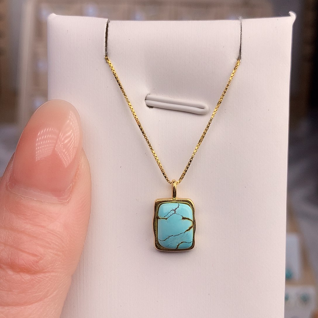 绿松石银S925镶嵌项链