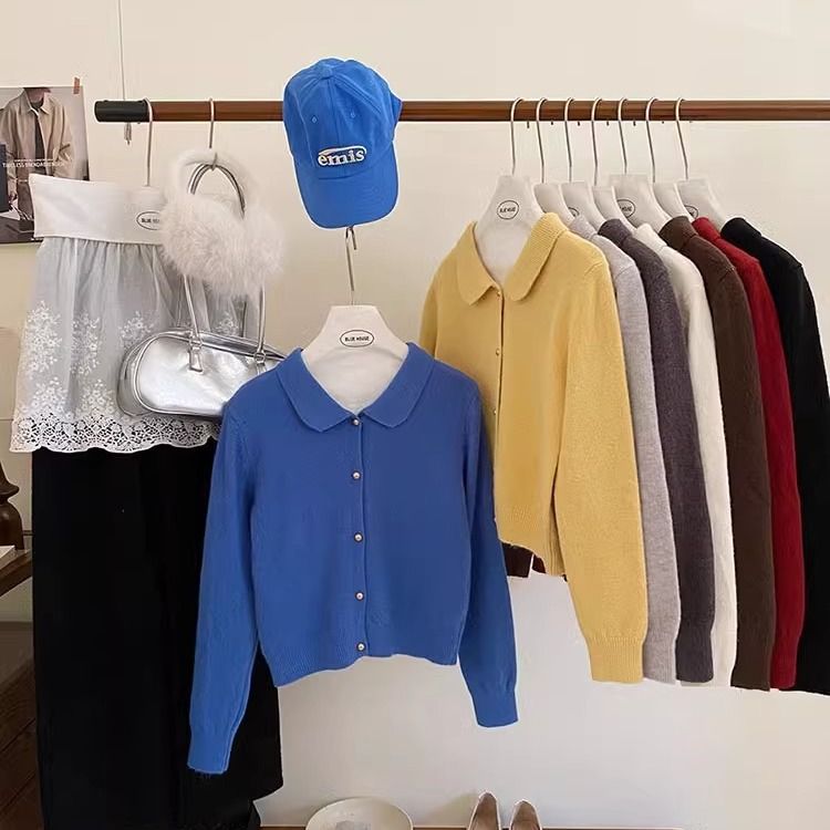 设计感小众减龄通勤纯色简约毛衣外套秋冬小个子洋气百搭针织开衫