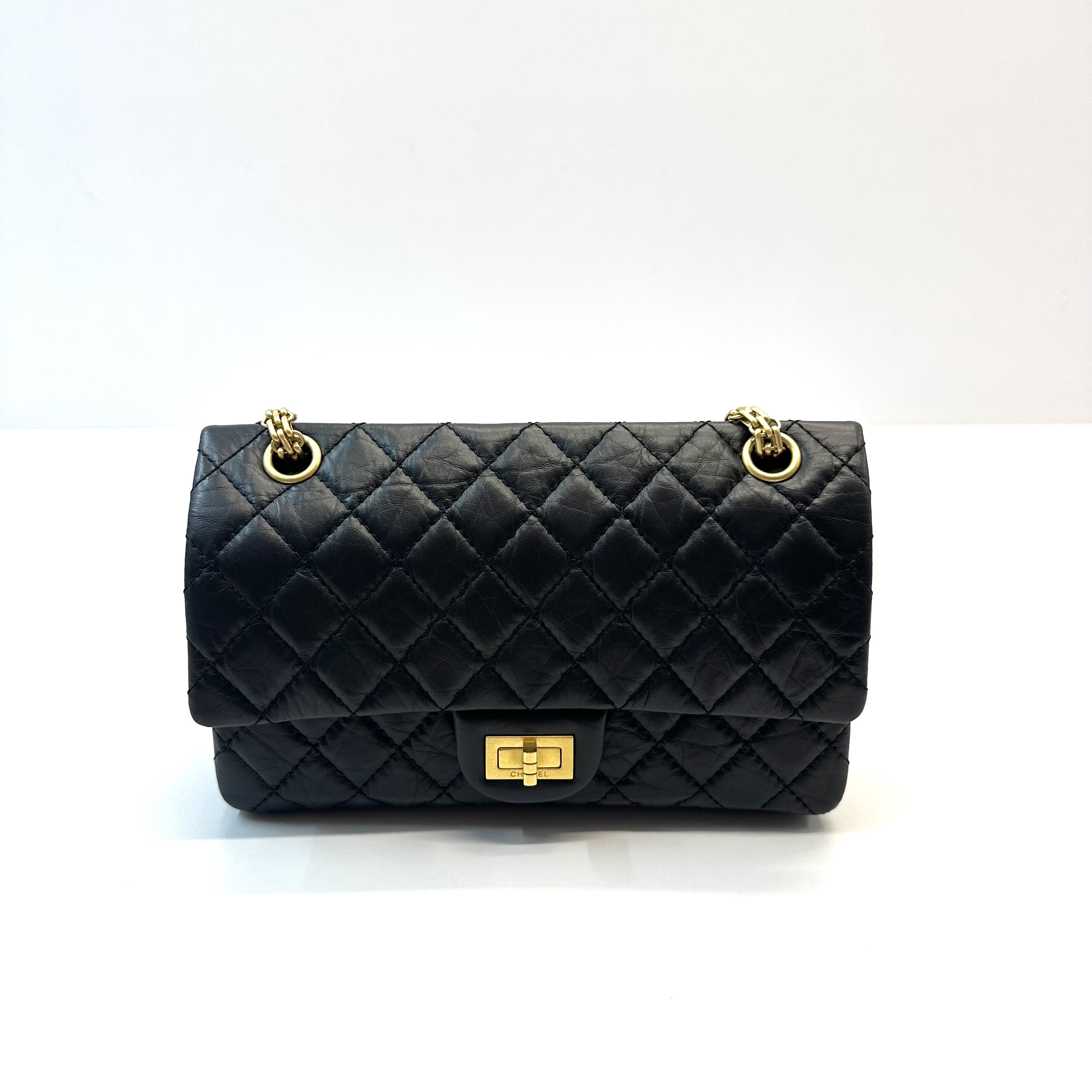 99新 Chanel/香奈儿 99新 2.55系列 黑金复古牛皮链条包 小号