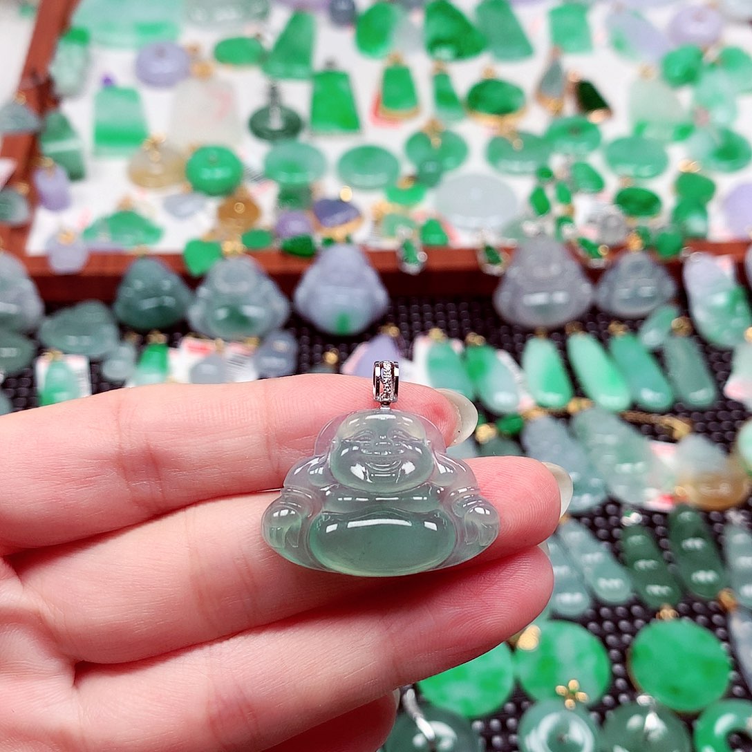 吊坠(不含链)18K金镶嵌翡翠