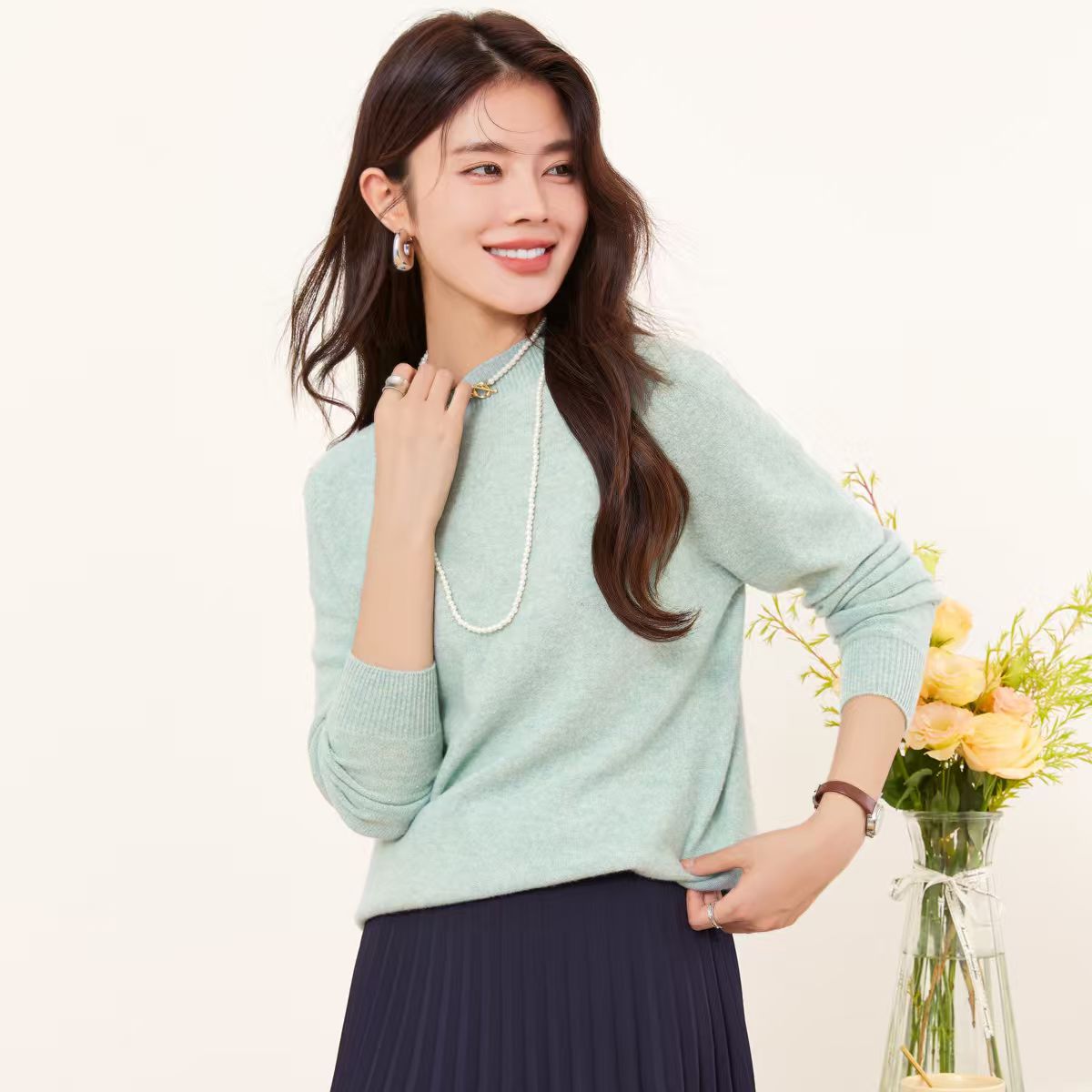 100%绵羊毛【神豆】软糯亲肤通勤女式羊毛衫25DZC0017