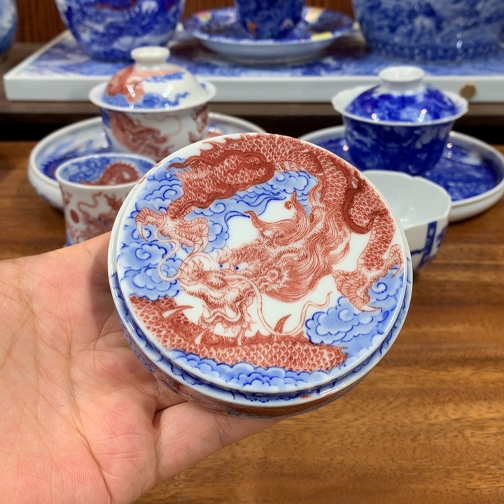 自成堂柴窑 釉里红龙纹