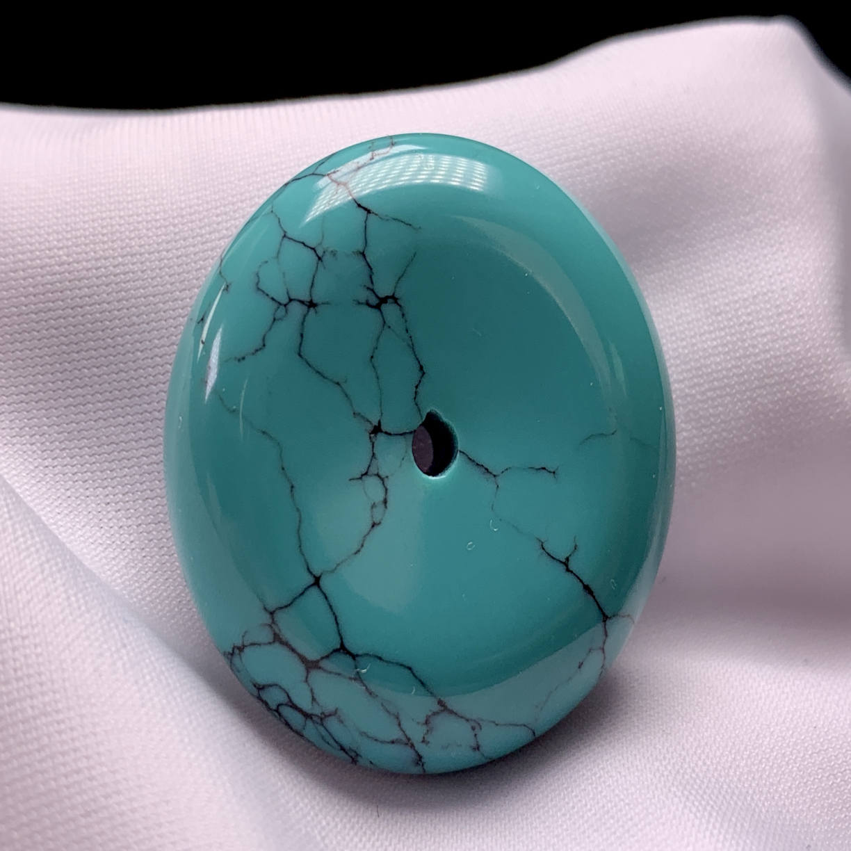 湖北十堰原矿绿松石精美水草纹平安扣吊坠27.4x9.8mm