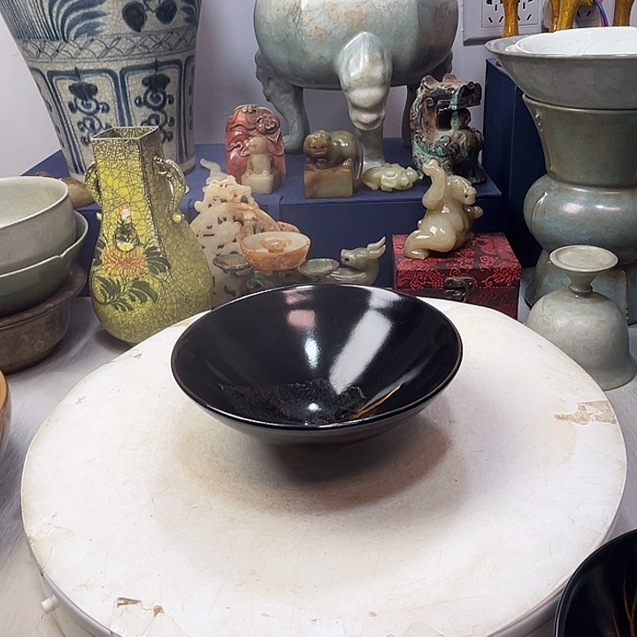 大***军摆件吉州窑木叶盏斗笠碗摆件