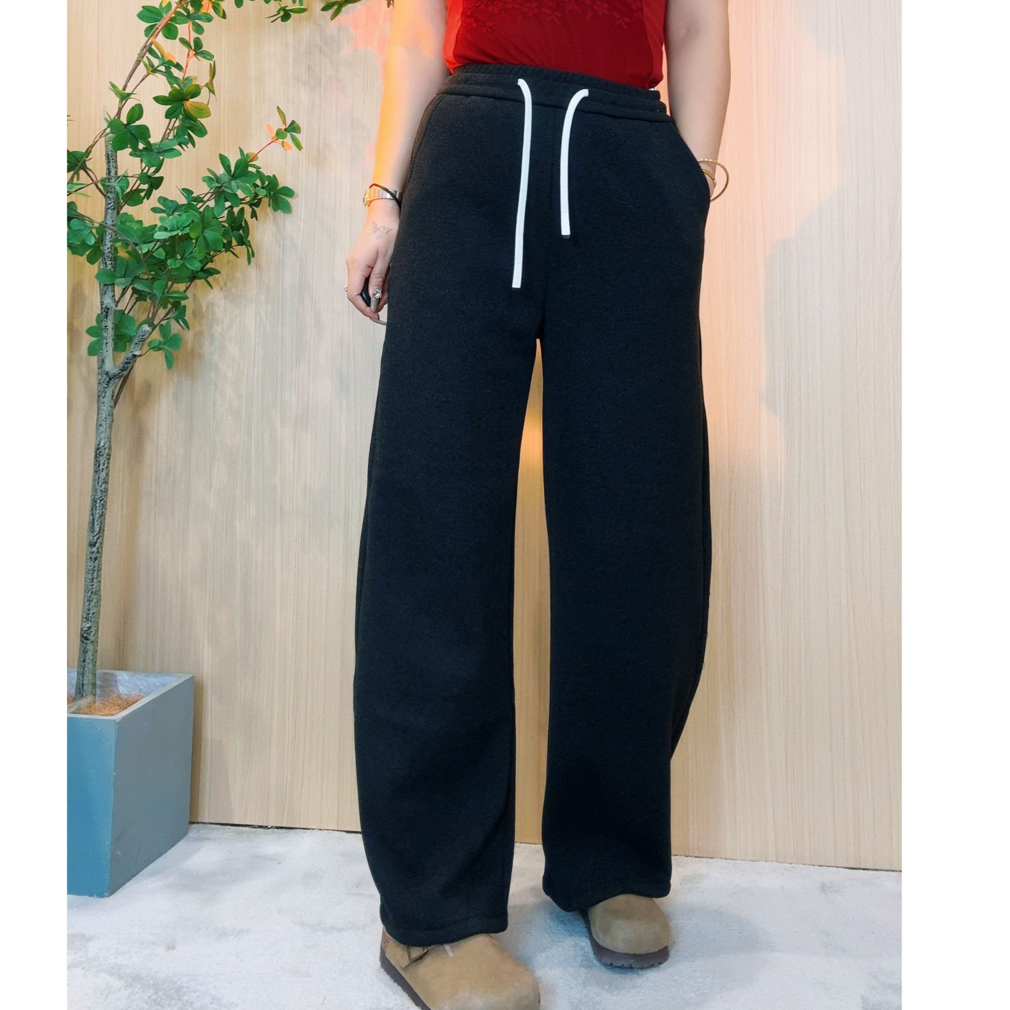 【加绒】新中式国风复古加绒毛呢加厚阔腿休闲宽松显瘦弯刀直筒裤