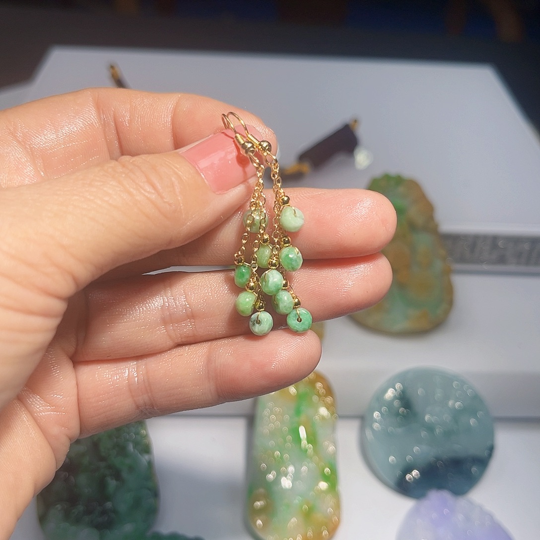 翡翠14K金镶嵌耳饰