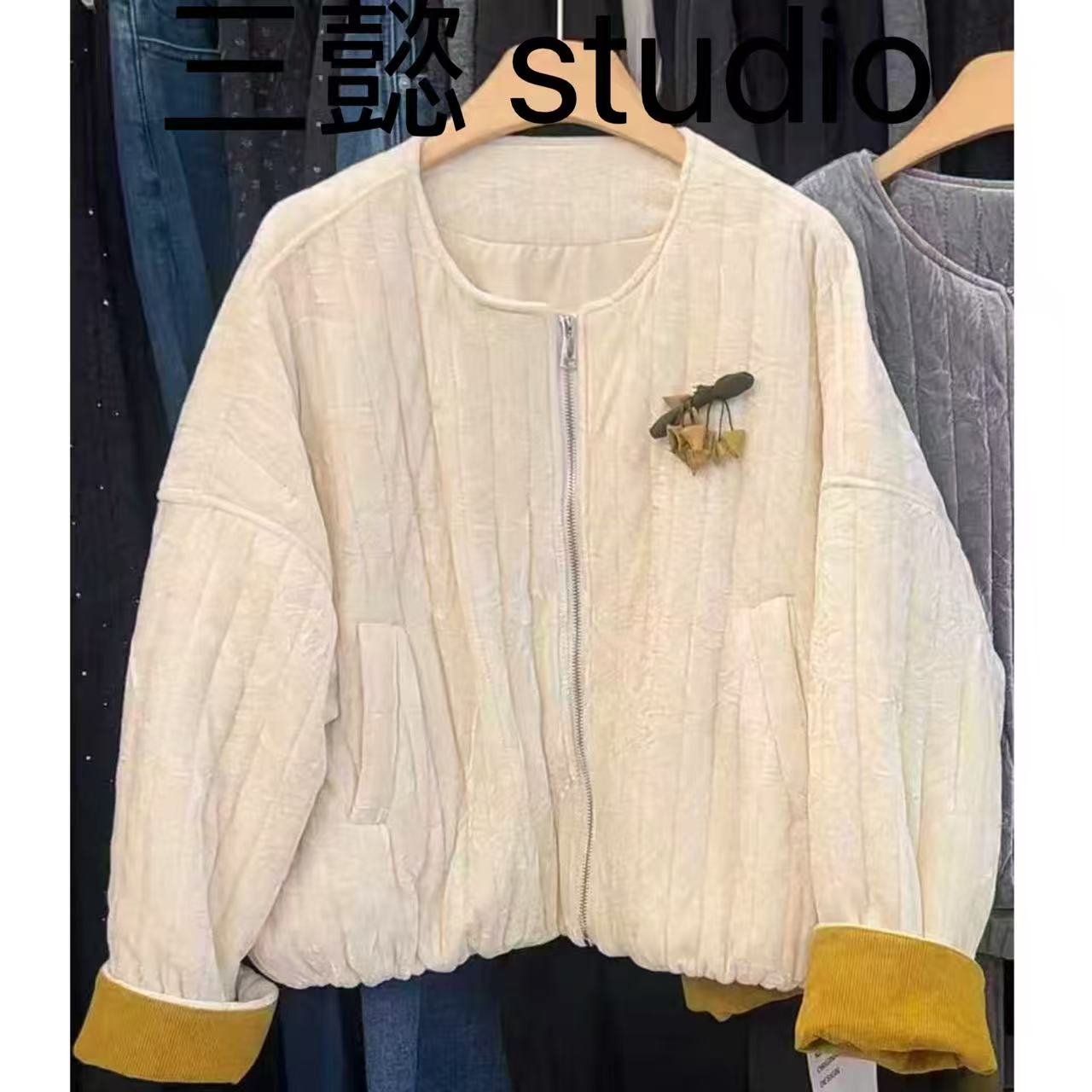 【三懿服饰】秋冬新款设计感拼接百搭宽松显瘦棉服外套-25868