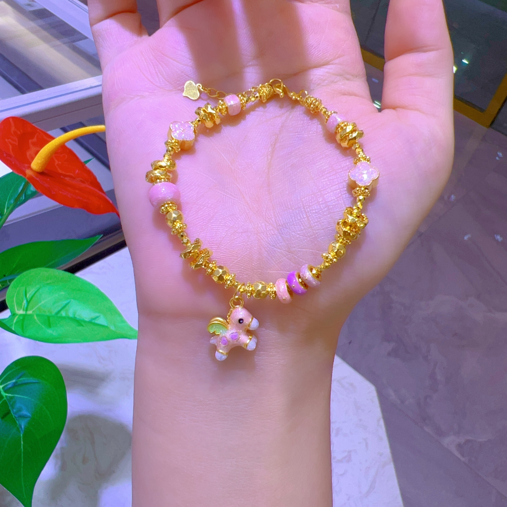 【伊一专属】足金999双双十二特惠 好运小飞马手链 微硬金 多退少补