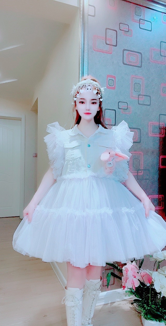 【面条仙仙】3390#高品质纱纱拼接牛仔蓬蓬连衣裙