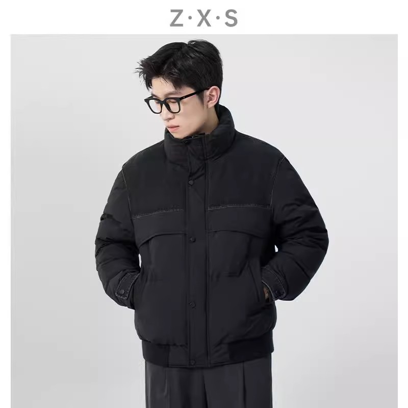 ZXS 90白鸭绒复古立领短款羽绒服男冬季加厚外套潮流宽松面包服