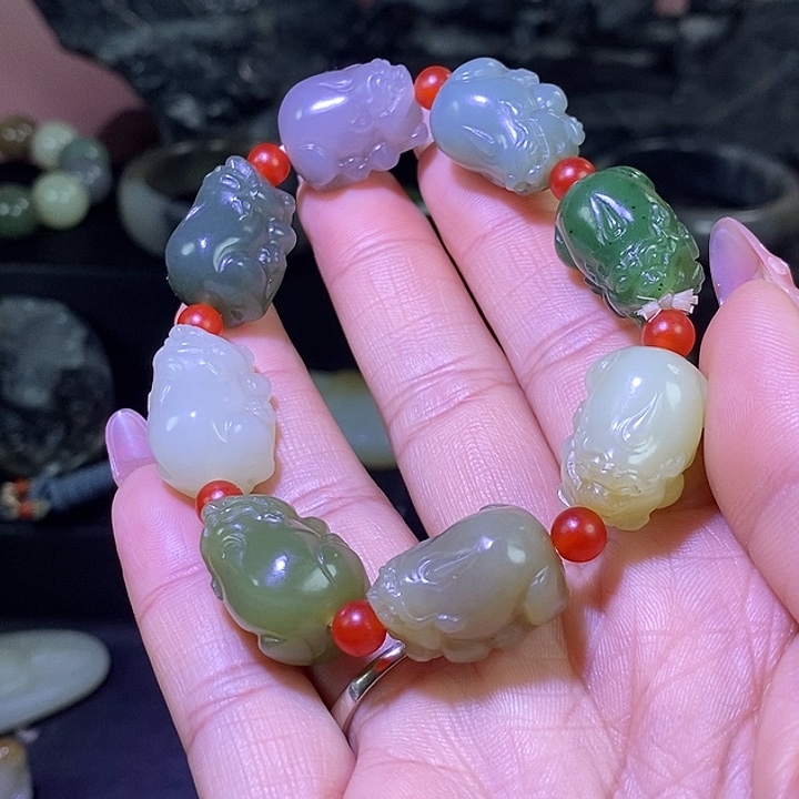 和田玉未镶嵌手链和田玉8色多宝貔貅手串