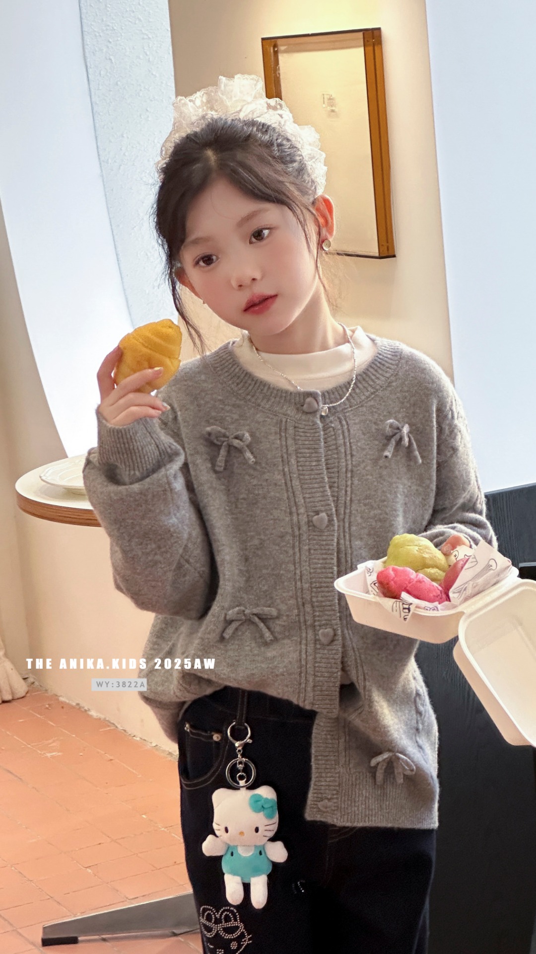 秋冬季新品  女童毛衣  韩版蝴蝶结圆领休闲针织上衣3822
