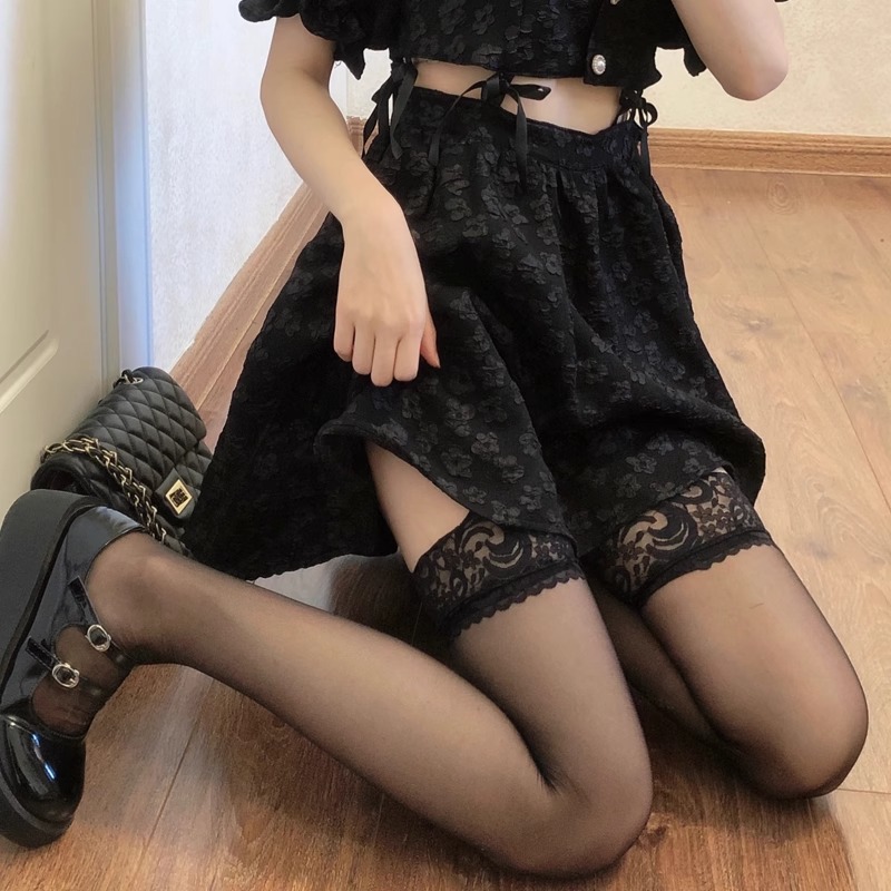 黑色蕾丝过膝长筒袜黑丝袜女性感半截情趣超高筒袜大腿袜jk长袜子