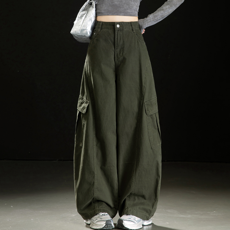 美式工装弯刀牛仔裤秋冬加绒新款高腰宽松休闲显瘦时尚百搭阔腿裤