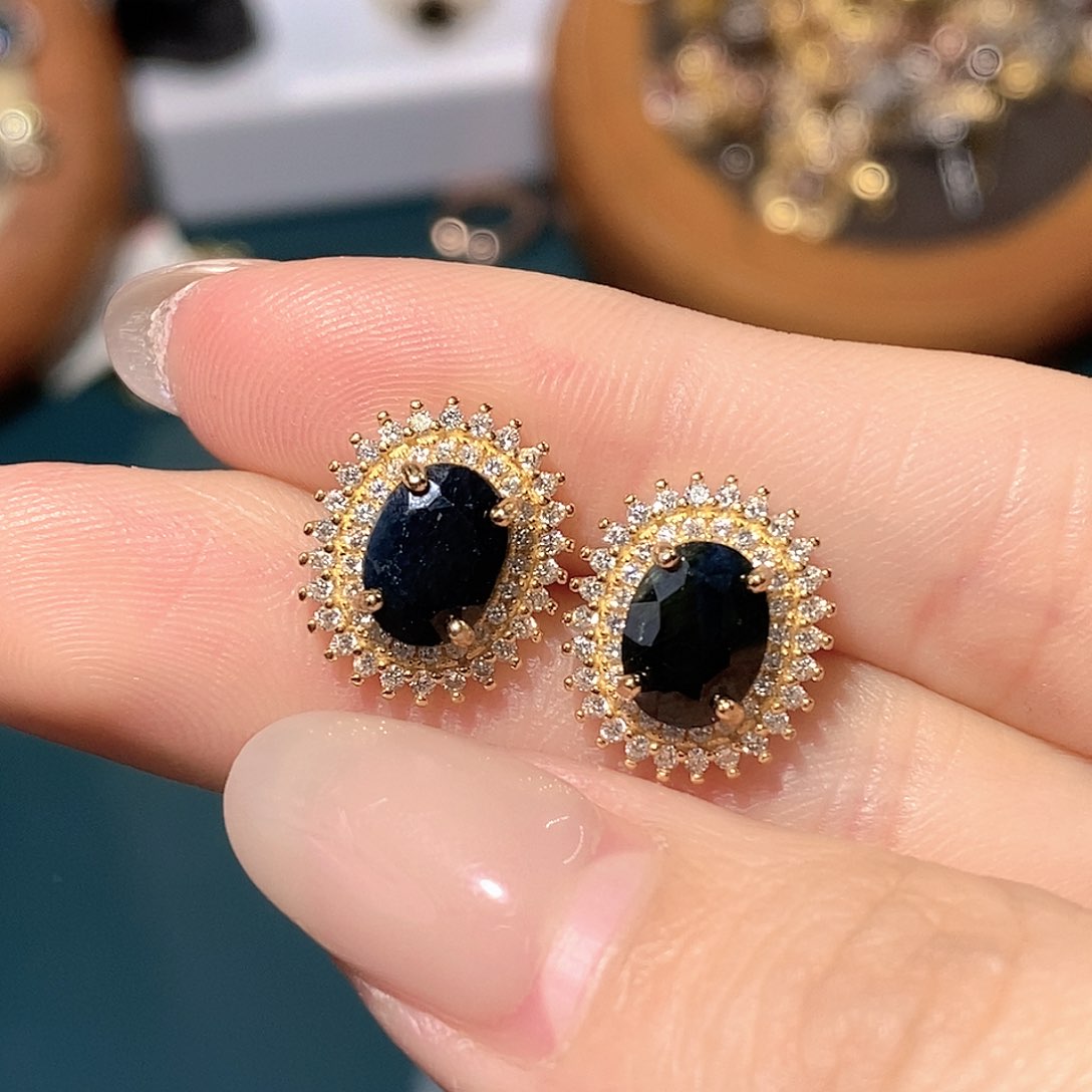 耳饰蓝宝石银S925镶嵌木***姐天然蓝宝石