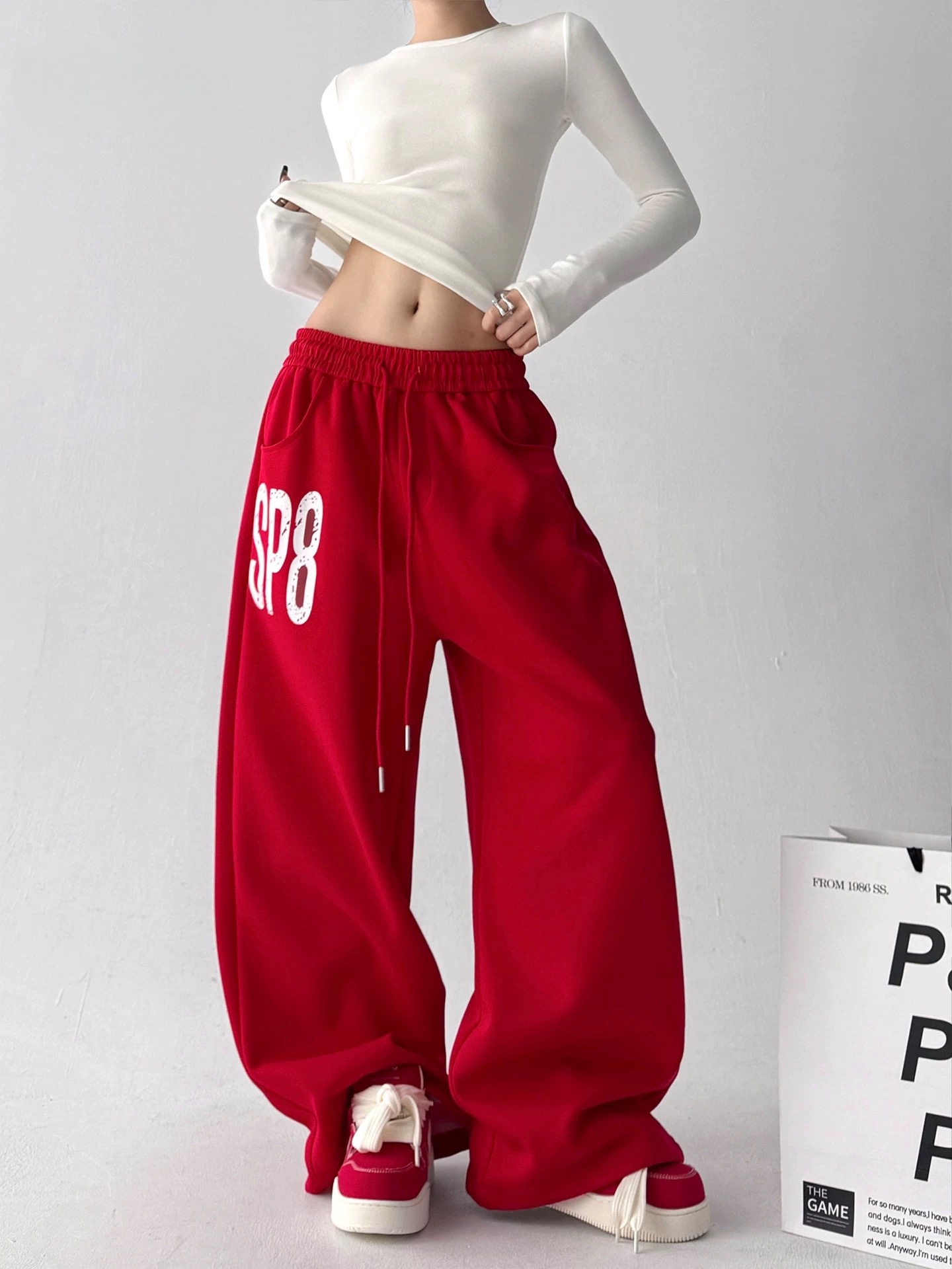 美式慵懒垂感字母印花卫裤女2025新款潮牌宽松运动休闲街舞阔腿裤