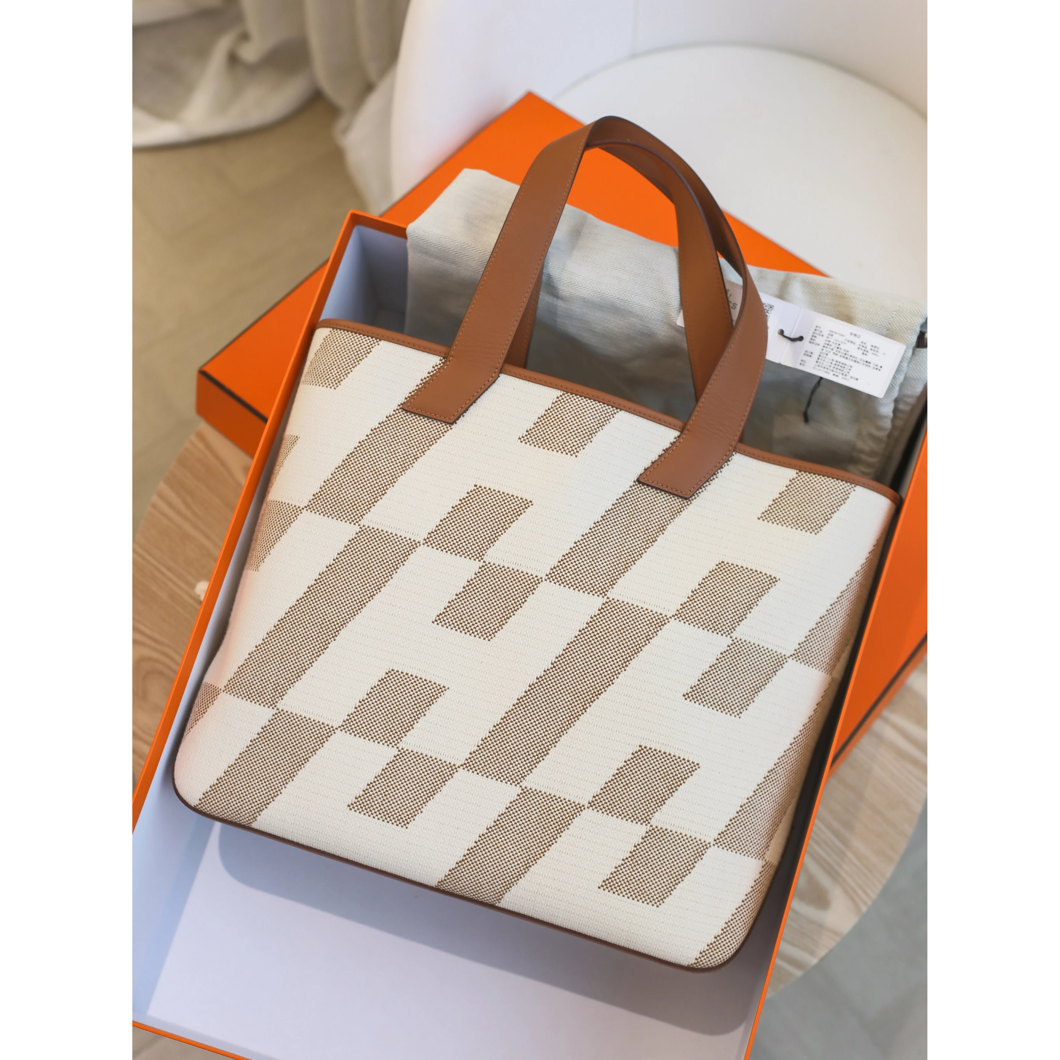未使用 Hermes/爱马仕  Cabas40 U刻 帆布/牛皮 拼色 女包