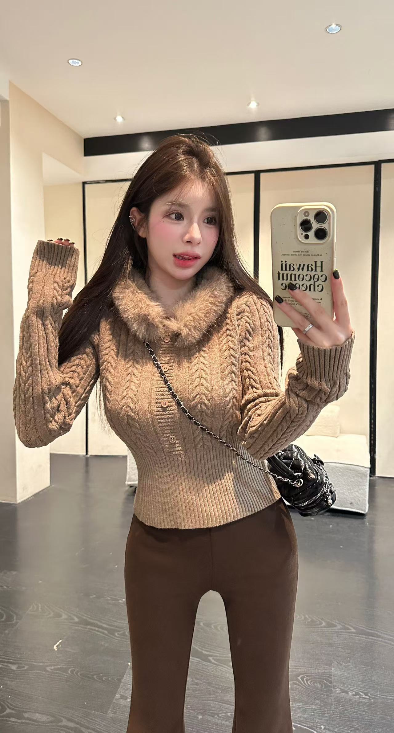 【HuiHui】韩版可拆卸毛毛领厚款针织衫百搭带垫肩（L0369）