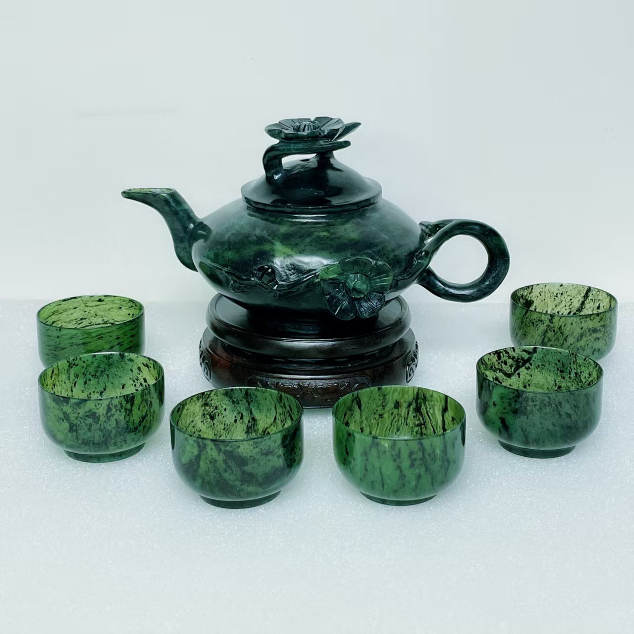 【钰铭轩】酒泉夜光杯武山鸳鸯玉高脚杯梅花茶壶茶杯套装甘肃特产