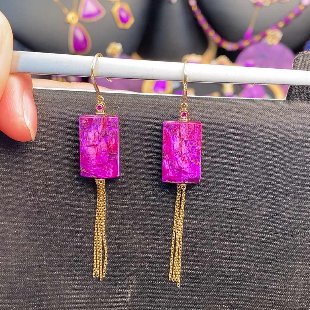 苏纪石（舒俱来）耳饰18K金镶嵌