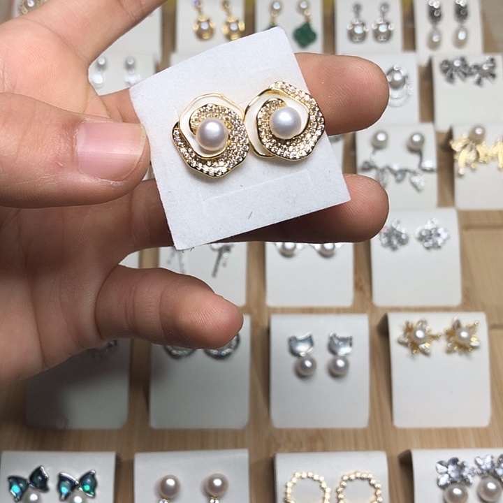 淡水珍珠耳饰银S925镶嵌