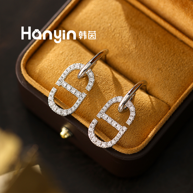 铜合金合成锆石耳饰 925银针韩版满镶猪鼻子耳钉小众高级感AAA