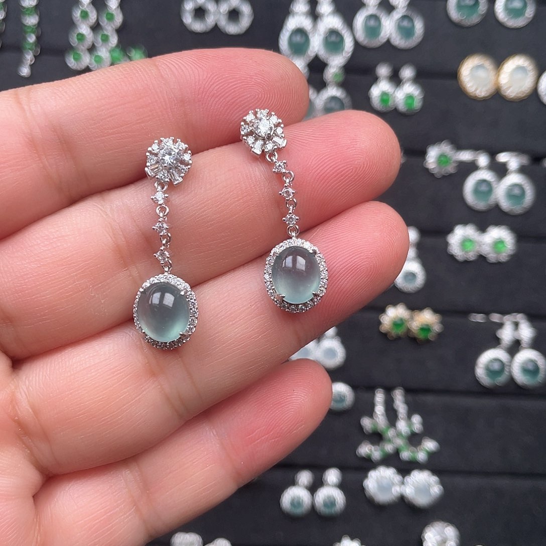 慕***店翡翠银S925镶嵌耳饰
