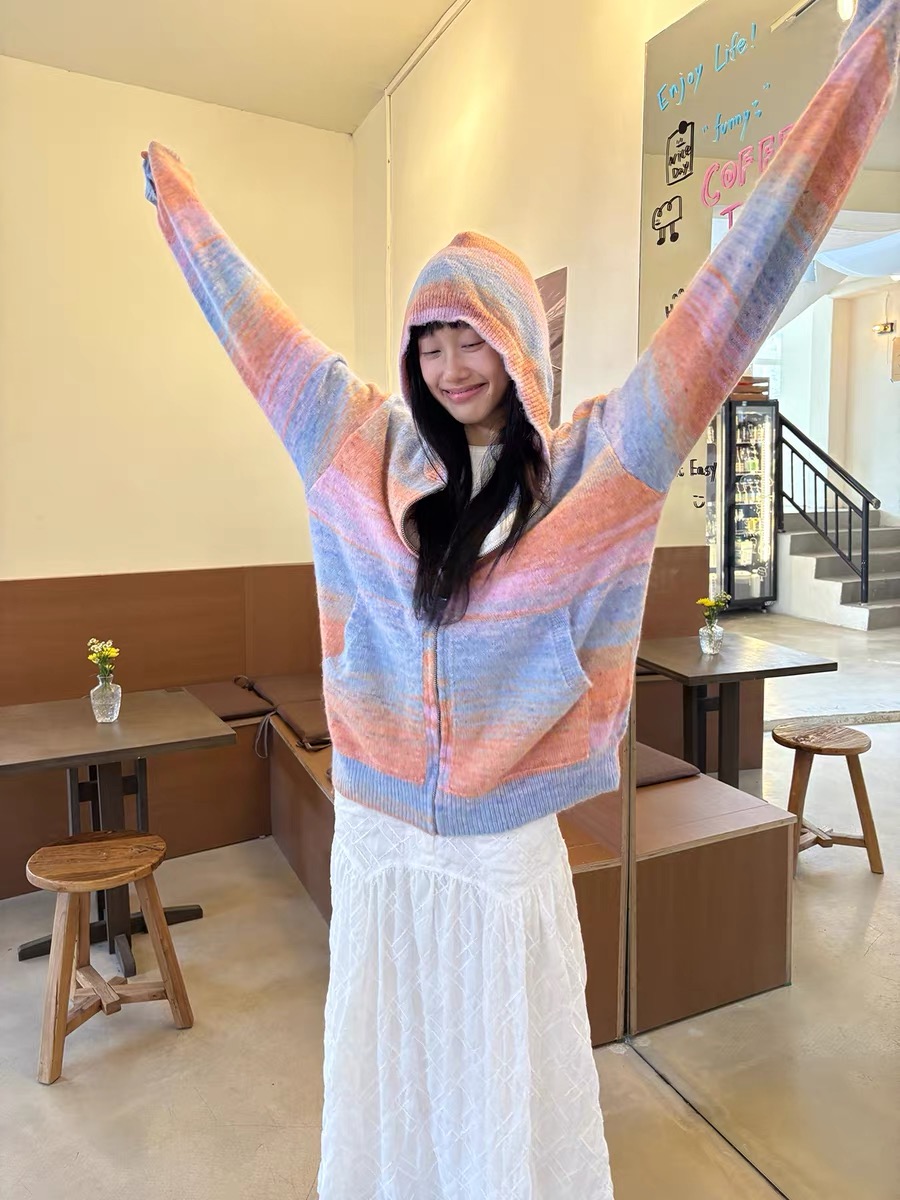 彩虹刺绣拉链毛衣