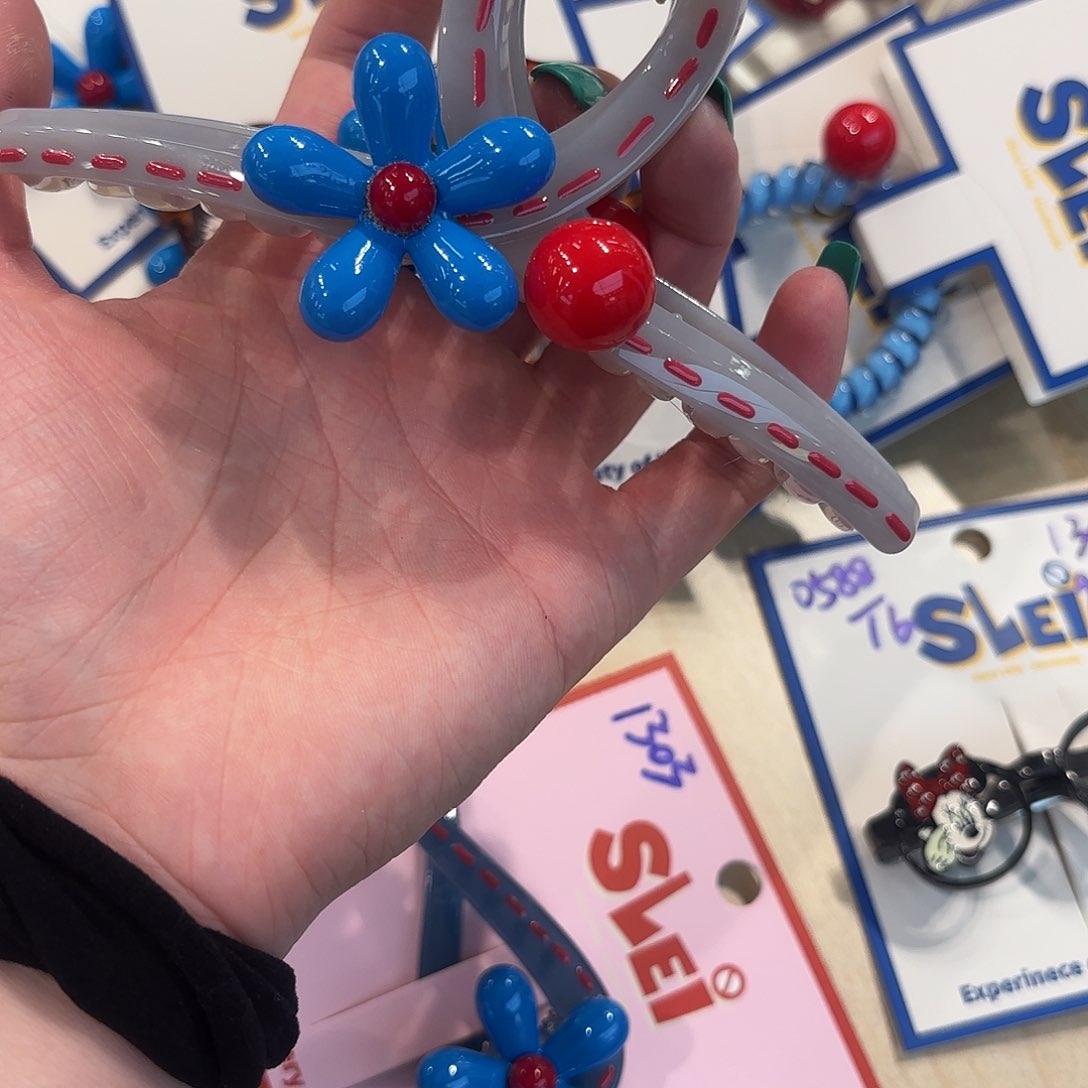 布艺铁合金蓝色花花抓夹13公分