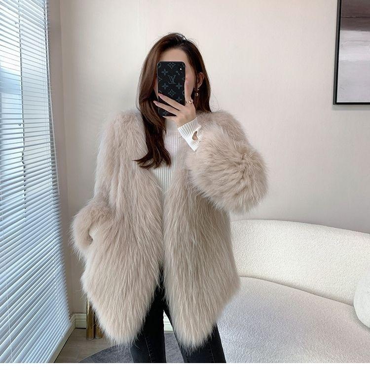 【美臣】秋冬白貉前七后六双面编织皮草女外套中长款特密特厚网红