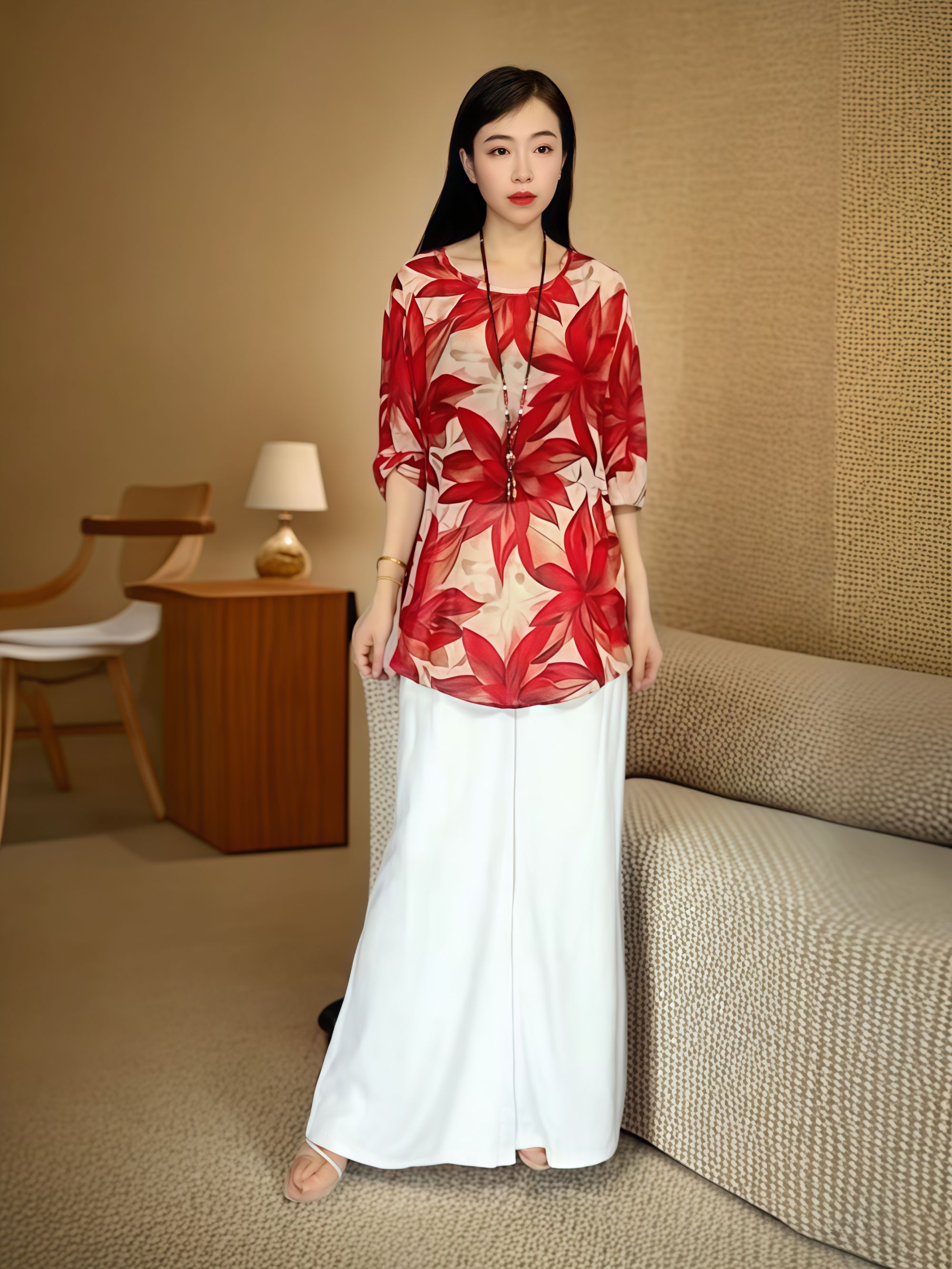 气质时尚宽松休闲优雅夏季设计师轻奢上衣1287（红枫叶）