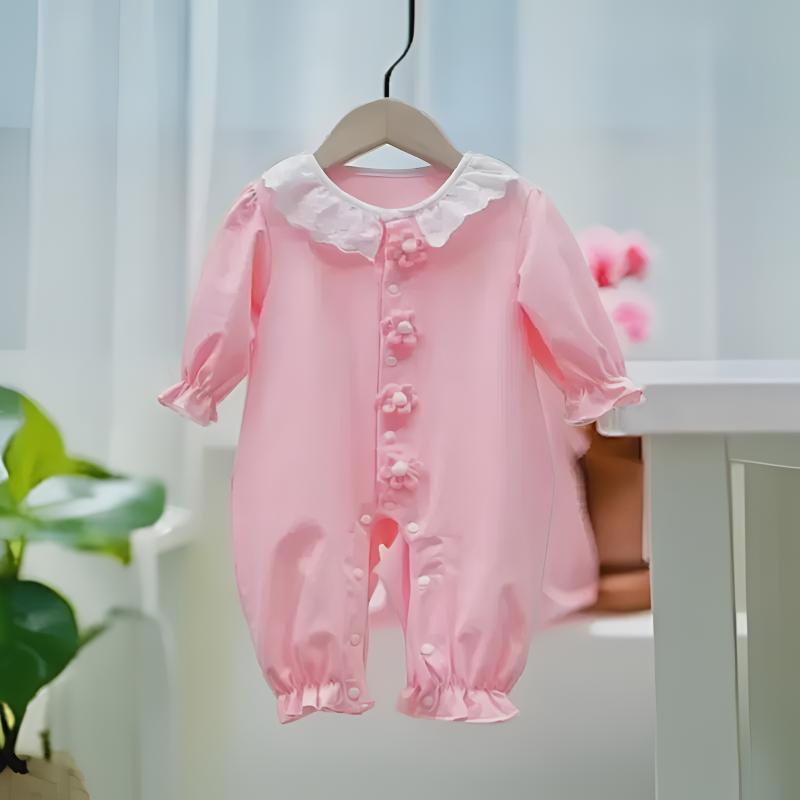 2025婴儿春秋装纯棉薄款女宝宝连体衣新生儿满月百天长袖公主哈衣