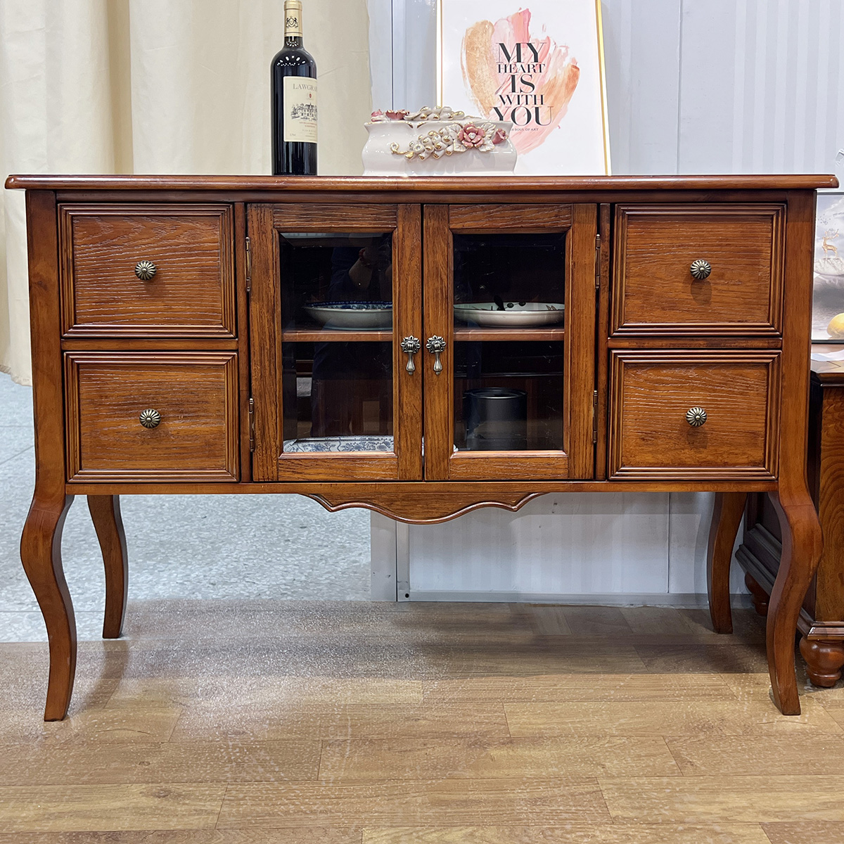 美式新中式简约玄关柜柜子餐边柜储物柜装饰柜双门客厅实木收纳柜