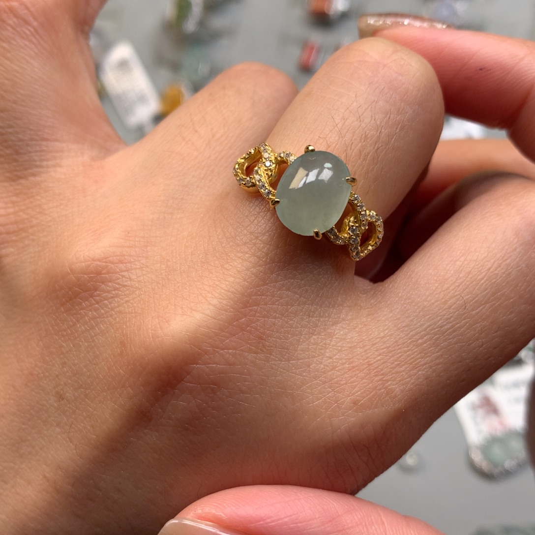 翡翠银S925镶嵌戒指戒指