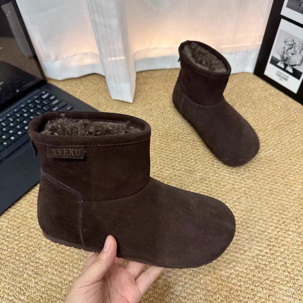 磨砂皮冬季保暖一脚蹬时尚雪地靴棉鞋棉靴加厚时尚118-1