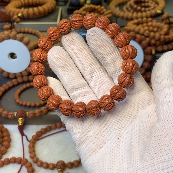 然***线桃核手串秦岭龙纹