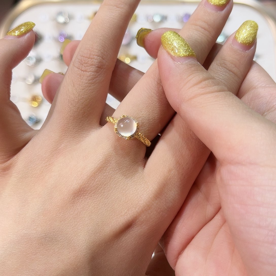 蛇纹石玉戒指银S925镶嵌