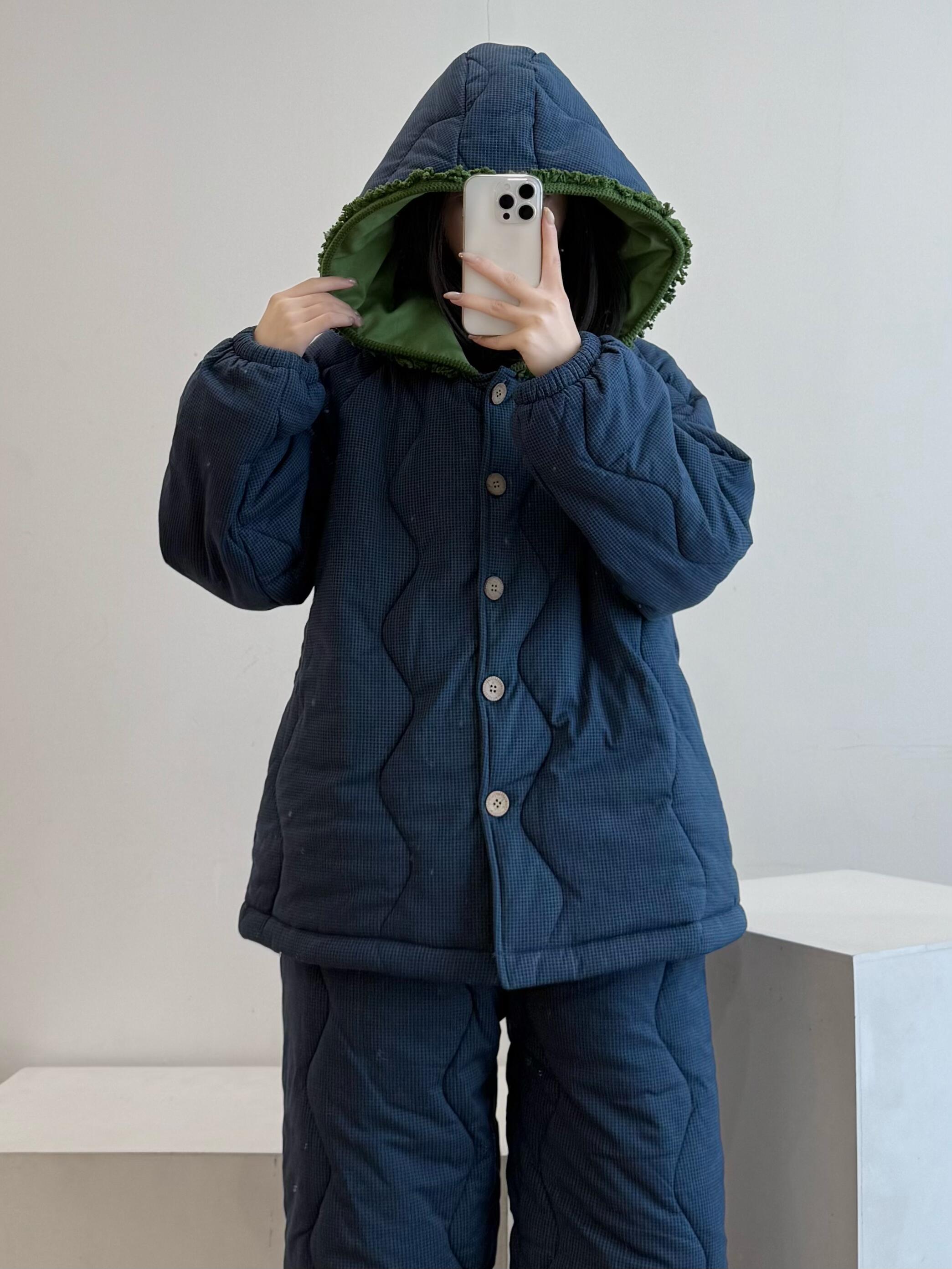 韩系高级感夹棉连帽睡衣女冬季新款加厚棉服保暖家居服可外穿套装