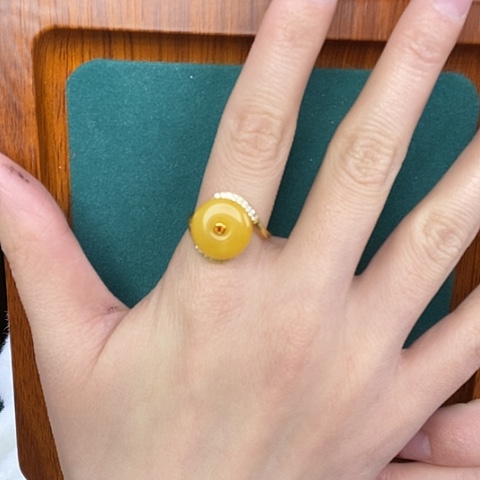 蜜蜡戒指银S925镶嵌戒指