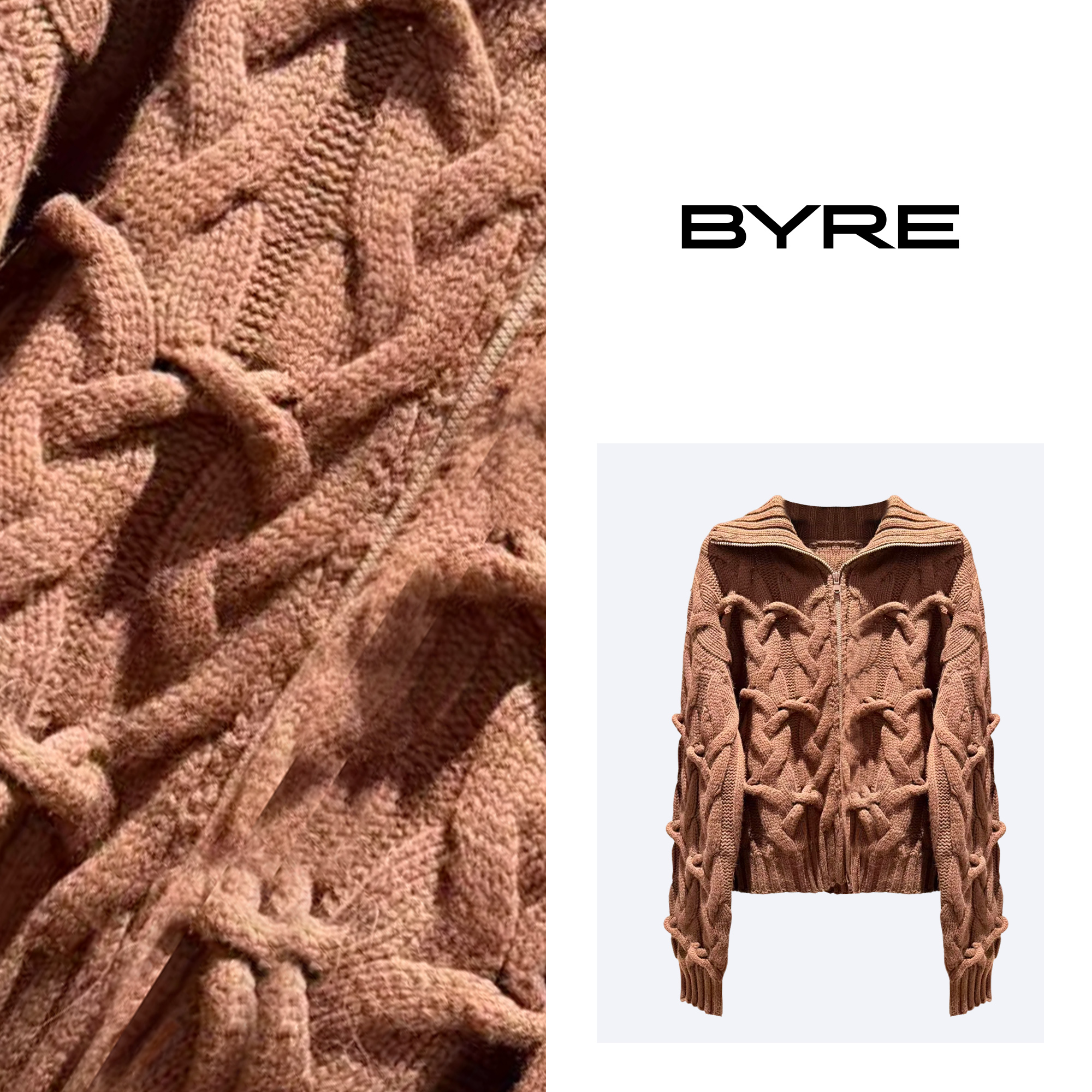 YS502 翻领绞花拉链羊毛衫【干洗】