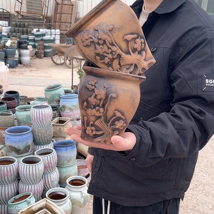 红陶宜兴陶瓷艺术花盆14*17