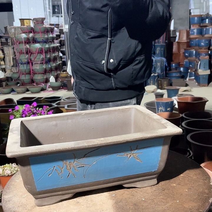 紫砂31蓝色马槽花盆