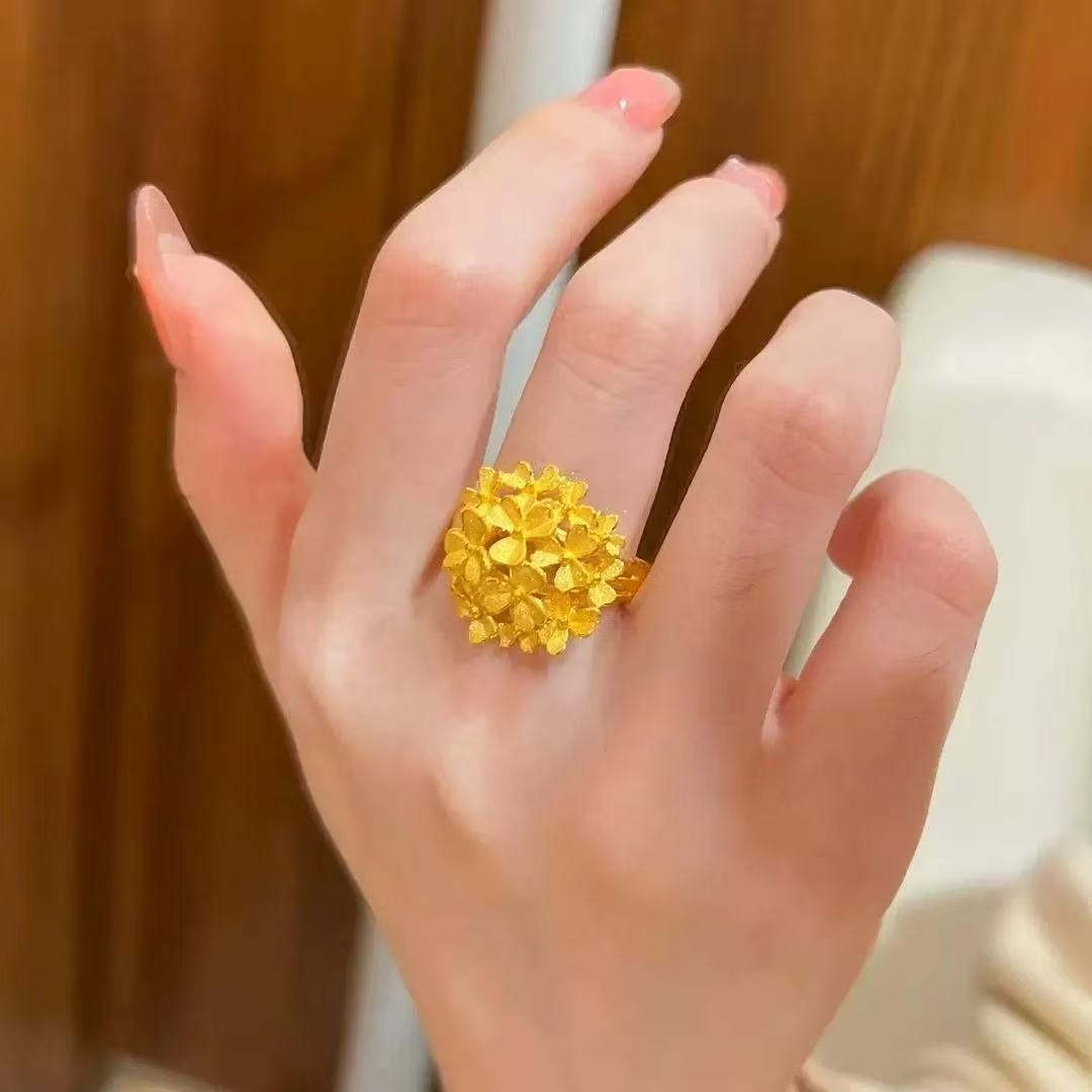 钛钢戒指 6014-花戒指指环百花齐放轻奢百搭旋转手工花朵戒指