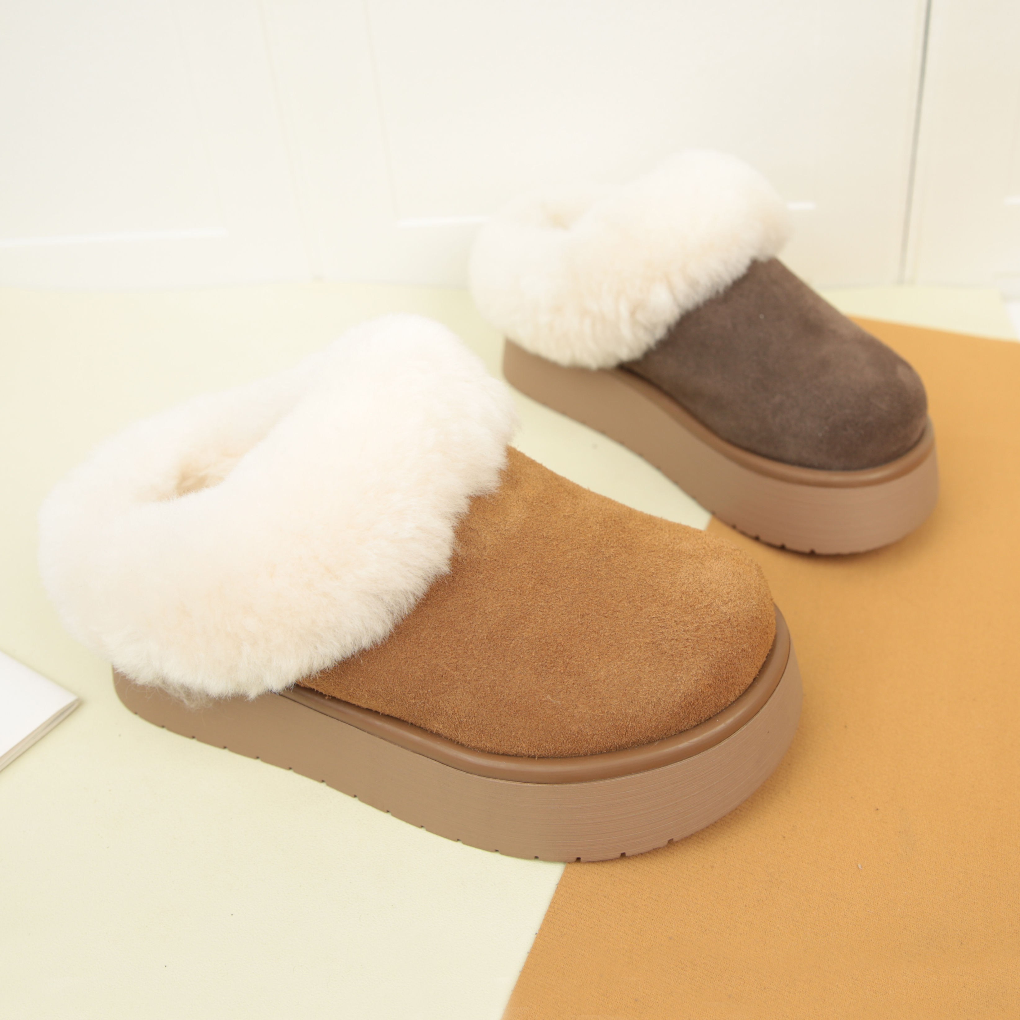 5042冬季新款圆头加绒加厚雪地靴女厚底增高棉鞋保暖毛毛棉靴