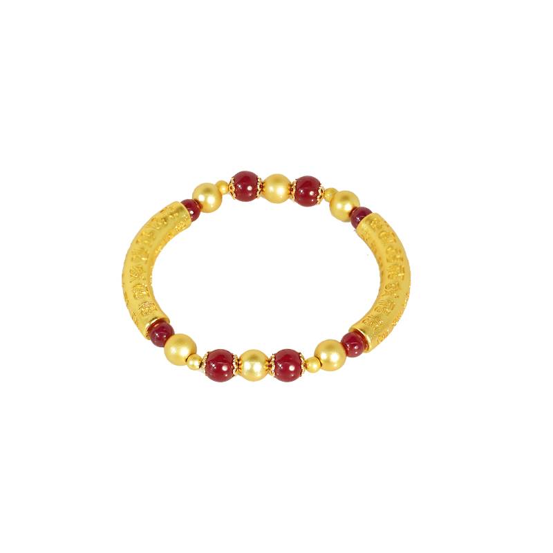 培育红宝石【周杰甄选】百福心经培育红宝石弯管合金镶嵌手链YBR64