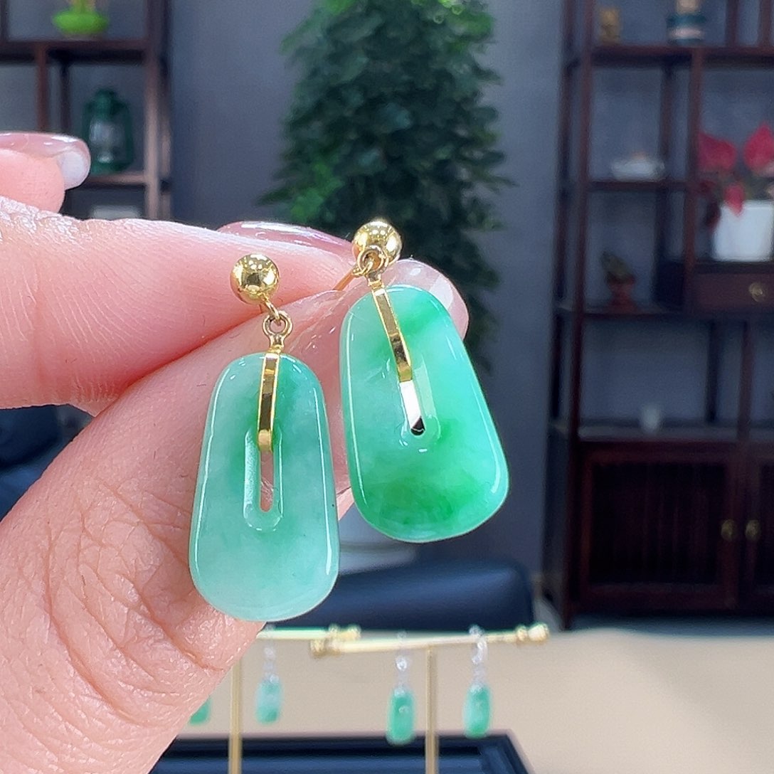 翡翠耳饰18K金镶嵌耳环2