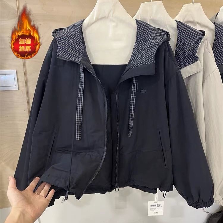连帽拉链长袖女欧货正品2025新品加厚加棉韩系宽松百搭上衣